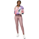 Women’s cropped windbreaker Chrysanthemum Rose Peony and Blooming Flowers Watercolor Summer Rose Women's Cropped Windbreaker