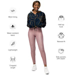 Women’s cropped windbreaker Elegant Gold Roses Floral Drawing Blue Summer Rose Women's Cropped Windbreaker