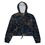 Women’s cropped windbreaker Elegant Gold Roses Floral Drawing Blue Summer Rose Women's Cropped Windbreaker