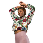 Flower Women’s Cropped Windbreaker Abstract Solid Flowers Arrangement Summer Rose Women's Cropped Windbreaker Jacket