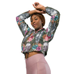 Women’s cropped windbreaker Boho Skull with Rose Flowers Summer Rose Women's Cropped Windbreaker