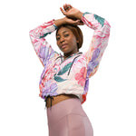Women’s cropped windbreaker Chrysanthemum Rose Peony and Blooming Flowers Watercolor Summer Rose Women's Cropped Windbreaker