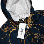 Women’s cropped windbreaker Elegant Gold Roses Floral Drawing Blue Summer Rose Women's Cropped Windbreaker