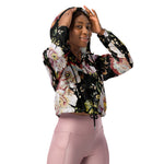 Women’s cropped windbreaker Bohemian Chic Pink Flowers Dark Floral Summer Rose Women's Cropped Windbreaker