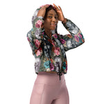 Women’s cropped windbreaker Boho Skull with Rose Flowers Summer Rose Women's Cropped Windbreaker