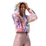 Women’s cropped windbreaker Chrysanthemum Rose Peony and Blooming Flowers Watercolor Summer Rose Women's Cropped Windbreaker