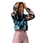 Women’s cropped windbreaker Classic Blue Rose Pattern Summer Rose Women's Cropped Windbreaker