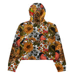 Women’s cropped windbreaker Autumn pattern featuring Bullfinches, Dahlia and Chrysanthemum flowers, various berries, leaves and bugs Summer Rose Women's Cropped Windbreaker