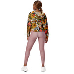 Women’s cropped windbreaker Autumn pattern featuring Bullfinches, Dahlia and Chrysanthemum flowers, various berries, leaves and bugs Summer Rose Women's Cropped Windbreaker