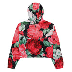 Women’s cropped windbreaker Beautiful Red Roses Garden Vintage Summer Rose Women's Cropped Windbreaker