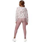 Women’s cropped windbreaker Classic Pink & Gray Pattern Flowers Summer Rose Women's Cropped Windbreaker
