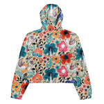 Women’s cropped windbreaker Colorful Blooming Flowers and Flying Birds Summer Rose Women's Cropped Windbreaker