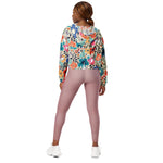 Women’s cropped windbreaker Colorful Blooming Flowers and Flying Birds Summer Rose Women's Cropped Windbreaker