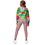 Women’s cropped windbreaker Cute Watercolor Red & Yellow Floral Biscay Summer Rose Women's Cropped Windbreaker