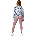 Women’s cropped windbreaker Dusty Blue and Navy Blue Flowers Summer Rose Women's Cropped Windbreaker