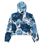 Women’s cropped windbreaker Elegant Modern Floral Blue Summer Rose Women's Cropped Windbreaker Jacket