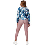 Women’s cropped windbreaker Elegant Modern Floral Blue Summer Rose Women's Cropped Windbreaker Jacket