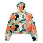 Women’s cropped windbreaker Elegant Pink Blue & Orange Rose Floral Watercolor Summer Rose Women's Cropped Windbreaker