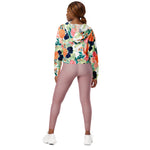 Women’s cropped windbreaker Elegant Pink Blue & Orange Rose Floral Watercolor Summer Rose Women's Cropped Windbreaker