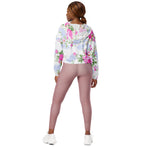 Women’s cropped windbreaker Elegant Pink Roses Watercolor Floral Pattern Summer Rose Women's Cropped Windbreaker