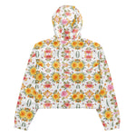Women’s cropped windbreaker Fashion Watercolor Floral Rose Yellow and Pink Summer Rose Women's Cropped Windbreaker