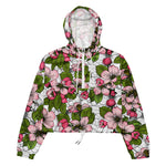 Women’s cropped windbreaker Apple Blossoms Wild Flower and Bees Summer Rose Women's Cropped Windbreaker Jacket