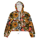 Women’s cropped windbreaker Autumn pattern featuring Bullfinches, Dahlia and Chrysanthemum flowers, various berries, leaves and bugs Summer Rose Women's Cropped Windbreaker