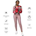 Women’s cropped windbreaker Beautiful Red Roses Garden Vintage Summer Rose Women's Cropped Windbreaker