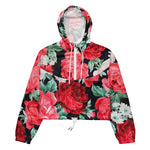 Women’s cropped windbreaker Beautiful Red Roses Garden Vintage Summer Rose Women's Cropped Windbreaker