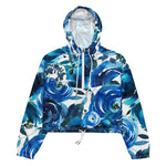 Women’s cropped windbreaker Blue Indigo Floral Flowers Rose Summer Rose Women's Cropped Windbreaker