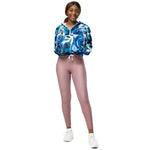 Women’s cropped windbreaker Blue Indigo Floral Flowers Rose Summer Rose Women's Cropped Windbreaker