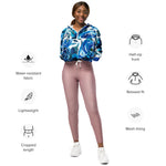 Women’s cropped windbreaker Blue Indigo Floral Flowers Rose Summer Rose Women's Cropped Windbreaker