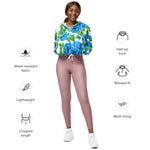 Women’s cropped windbreaker Blue roses watercolor Summer Rose Women's Cropped Windbreaker