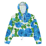 Women’s cropped windbreaker Blue roses watercolor Summer Rose Women's Cropped Windbreaker
