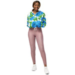 Women’s cropped windbreaker Blue roses watercolor Summer Rose Women's Cropped Windbreaker