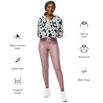 Women’s cropped windbreaker Blush Rose Pink Navy Blue Bouquet Summer Rose Women's Cropped Windbreaker