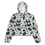 Women’s cropped windbreaker Blush Rose Pink Navy Blue Bouquet Summer Rose Women's Cropped Windbreaker