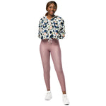 Women’s cropped windbreaker Blush Rose Pink Navy Blue Bouquet Summer Rose Women's Cropped Windbreaker