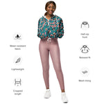 Women’s cropped windbreaker Chickadees in The Wild Rose Pink and Blue Summer Rose Women's Cropped Windbreaker
