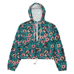 Women’s cropped windbreaker Chickadees in The Wild Rose Pink and Blue Summer Rose Women's Cropped Windbreaker