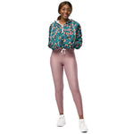 Women’s cropped windbreaker Chickadees in The Wild Rose Pink and Blue Summer Rose Women's Cropped Windbreaker