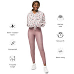Women’s cropped windbreaker Classic Pink & Gray Pattern Flowers Summer Rose Women's Cropped Windbreaker