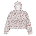 Women’s cropped windbreaker Classic Pink & Gray Pattern Flowers Summer Rose Women's Cropped Windbreaker