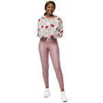Women’s cropped windbreaker Classy Floral Pattern Pink Rose Garden Summer Rose Women's Cropped Windbreaker