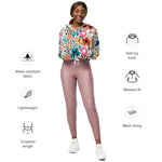 Women’s cropped windbreaker Colorful Blooming Flowers and Flying Birds Summer Rose Women's Cropped Windbreaker