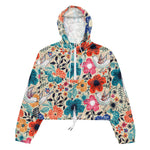 Women’s cropped windbreaker Colorful Blooming Flowers and Flying Birds Summer Rose Women's Cropped Windbreaker