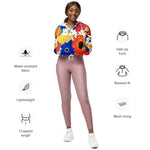 Women’s cropped windbreaker Colorful Spring Floral Summer Rose Women's Cropped Windbreaker