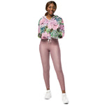 Women’s cropped windbreaker Cute Girly Blush Pink and White Floral Summer Rose Women's Cropped Windbreaker