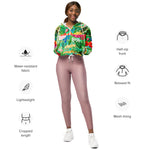 Women’s cropped windbreaker Cute Watercolor Red & Yellow Floral Biscay Summer Rose Women's Cropped Windbreaker