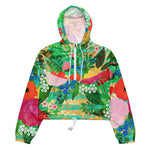 Women’s cropped windbreaker Cute Watercolor Red & Yellow Floral Biscay Summer Rose Women's Cropped Windbreaker